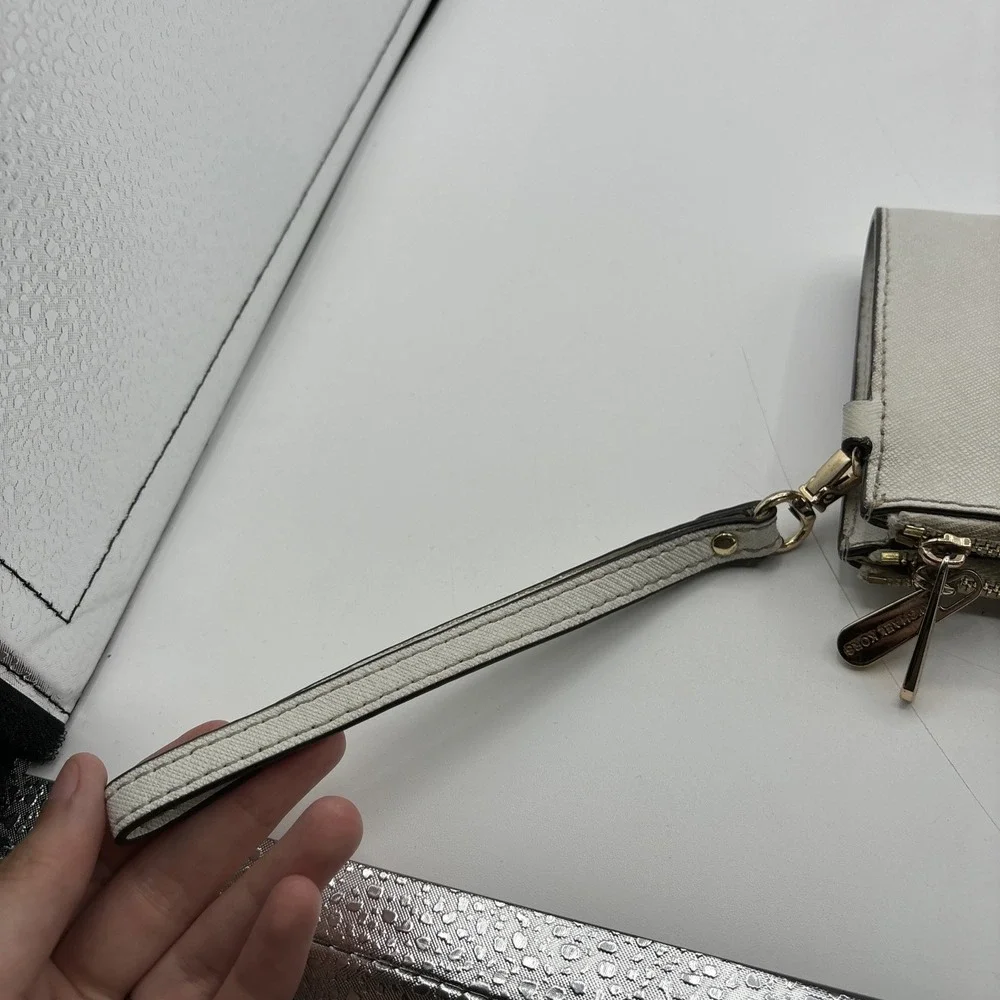 Michael Kors‎ Jet Set Travel Double Zip Saffiano Leather Wristlet Wallet White